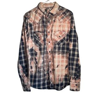 Franklin Flannels Vintage Navy, Blue, Pink, Beige Button-Down Flannel Shirt Med